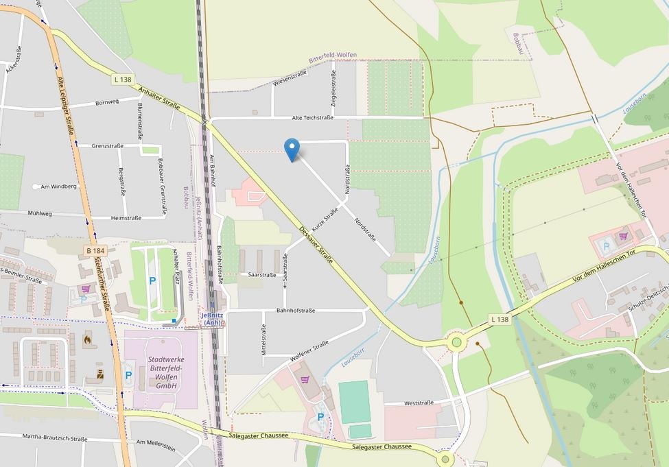 Ausschnitt der OpenStreetMap-Karte, die Adresse des Massagestudios ist mit einem blauen Marker markiert.